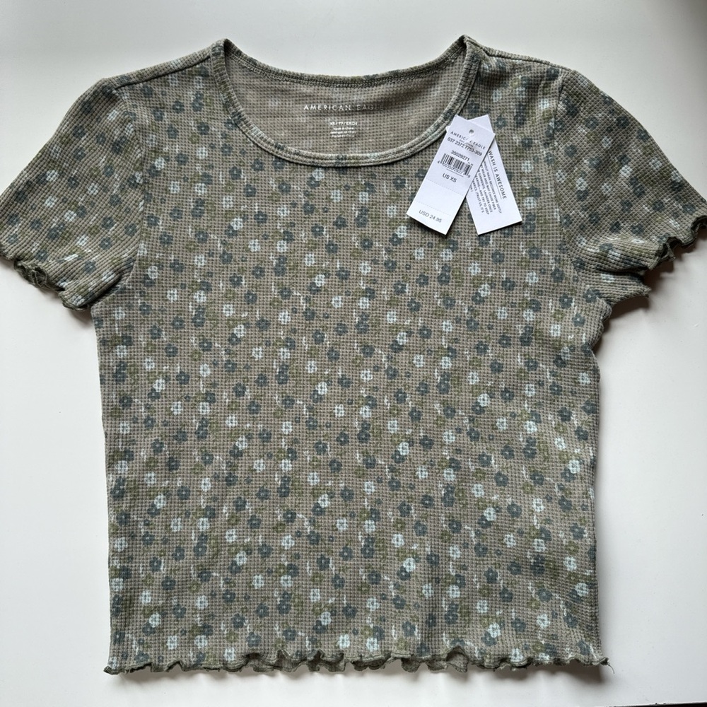 cute green floral American Eagle crop top